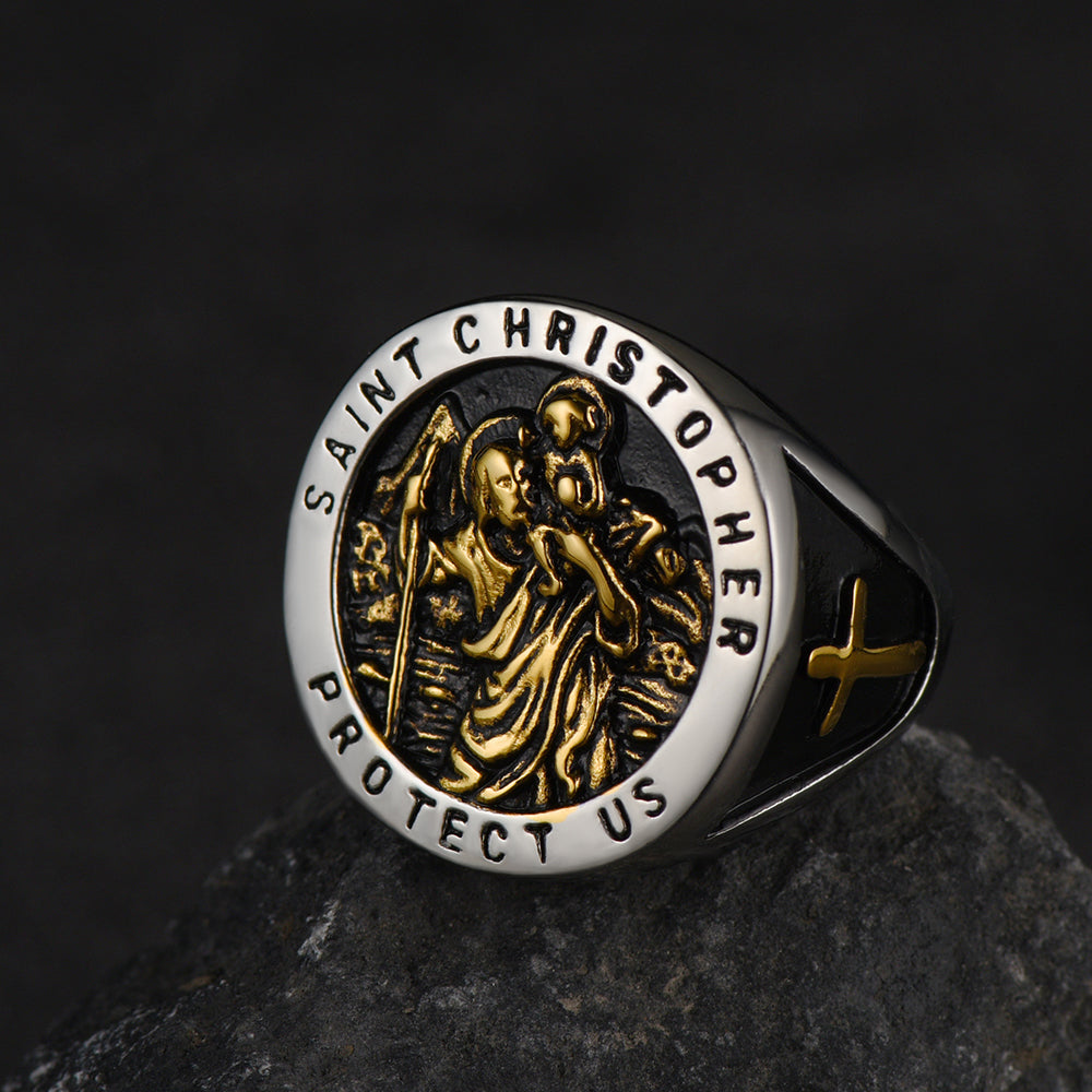 FaithHeart St. Christopher Signet Ring for Men FaithHeart