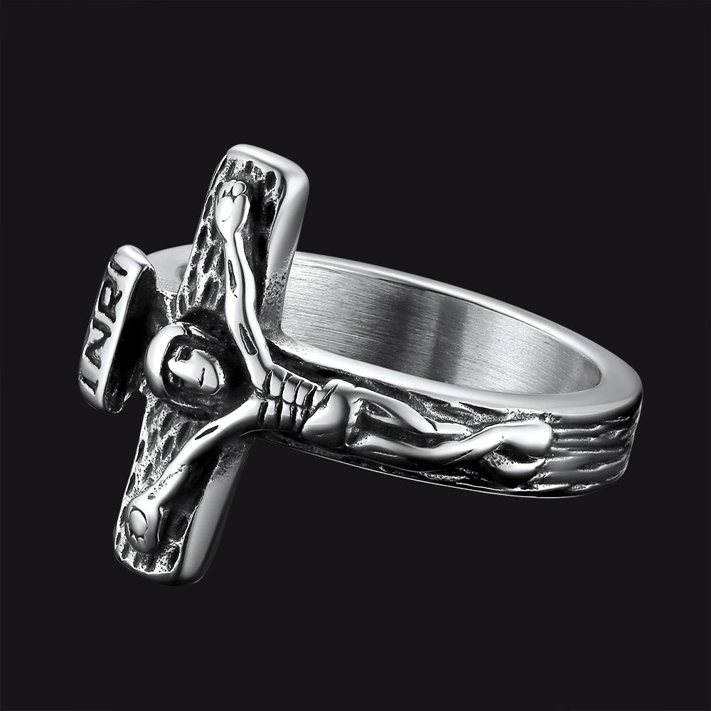 FaithHeart Christian Jesus Crucifix Cross Ring for Men Stainless Steel FaithHeart