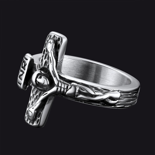 FaithHeart Christian Jesus Crucifix Cross Ring for Men Stainless Steel FaithHeartimg