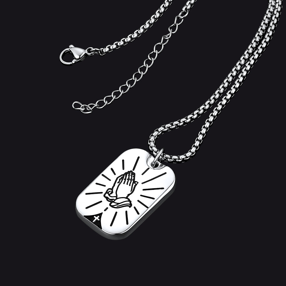 FaithHeart Serenity Prayer Hand Dog Tag Necklace For Men FaithHeart