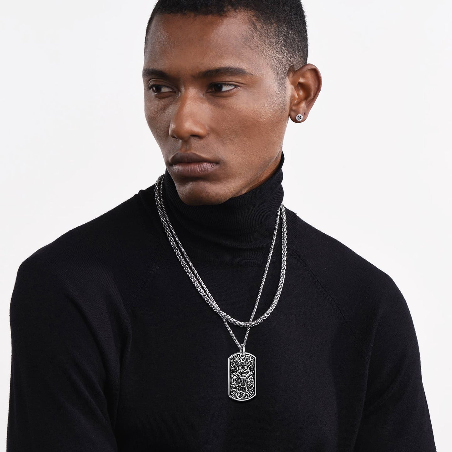 FaithHeart Viking Celtic Wolf Dog Tag Pendant Necklace for Men FaithHeart