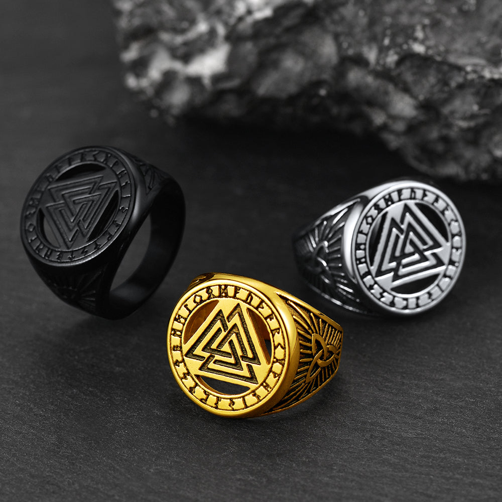 FaithHeart Viking Rune Valknut Signet Ring With Celtic Knot FaithHeart