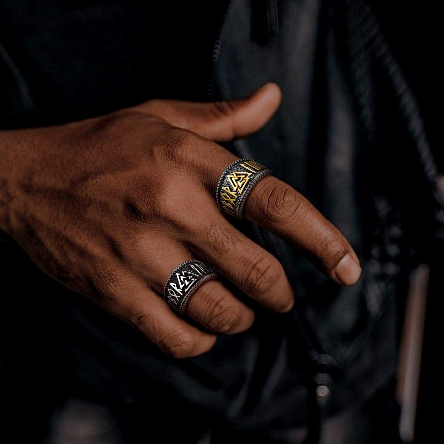 FaithHeart Norse Viking Valknut Ring with Rune for Men FaithHeart