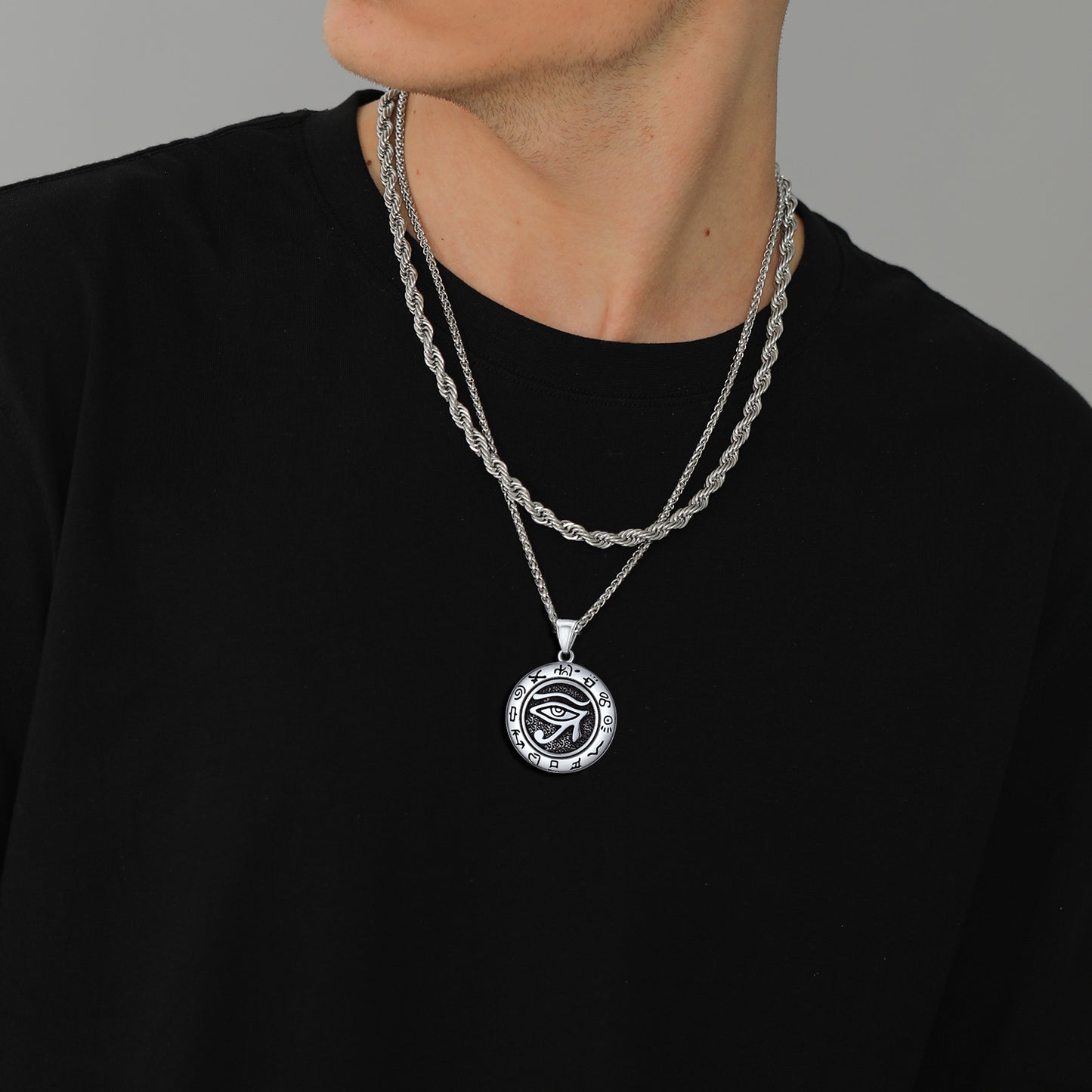 FaithHeart Egyptian Eye of Horus Medal Necklace For Men FaithHeart