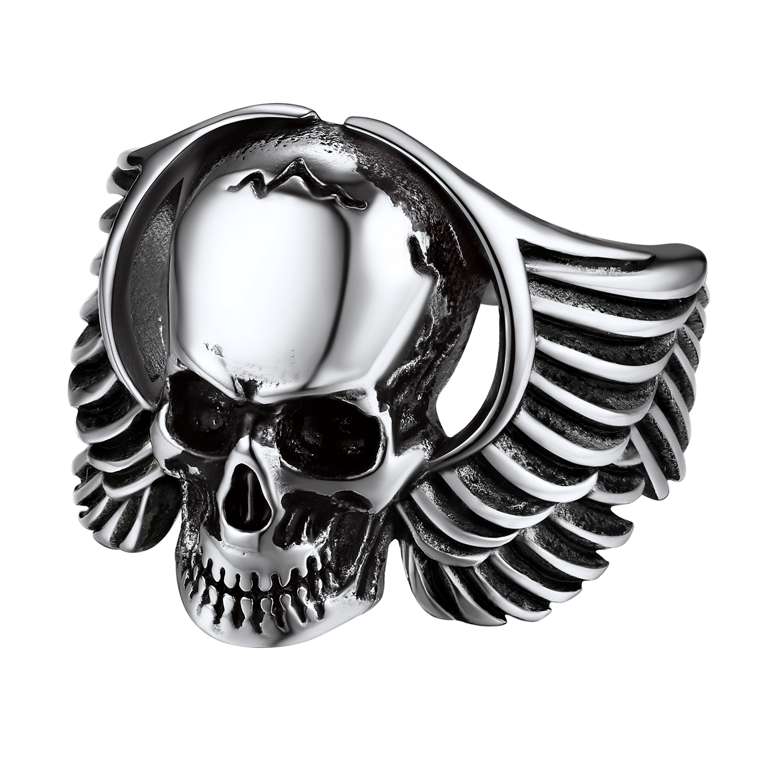 FaithHeart Biker Wings Skull Ring for Men Stainless Steel FaithHeart