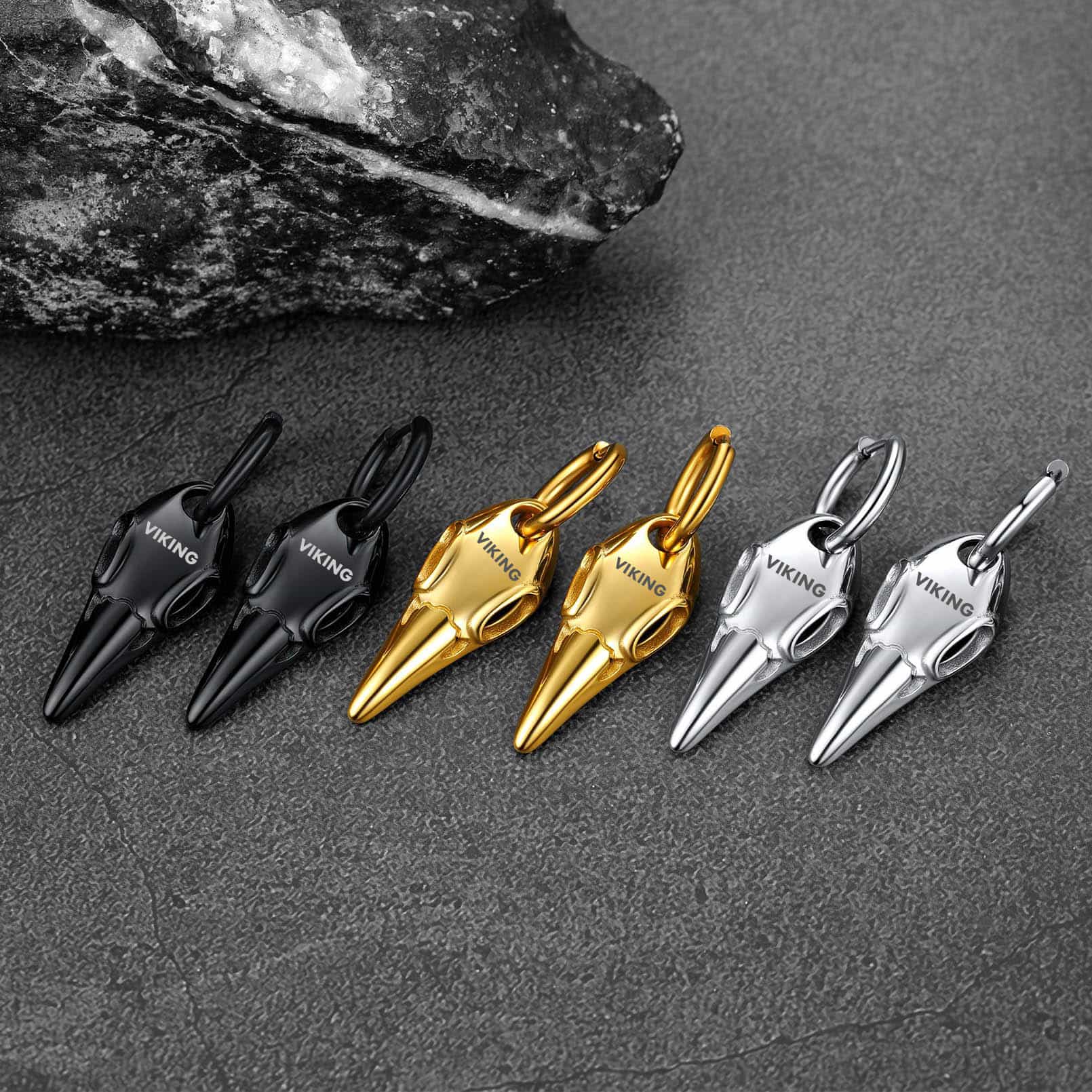 FaithHeart Gothic Raven Skull Earrings Viking Earrings for Men FaithHeart