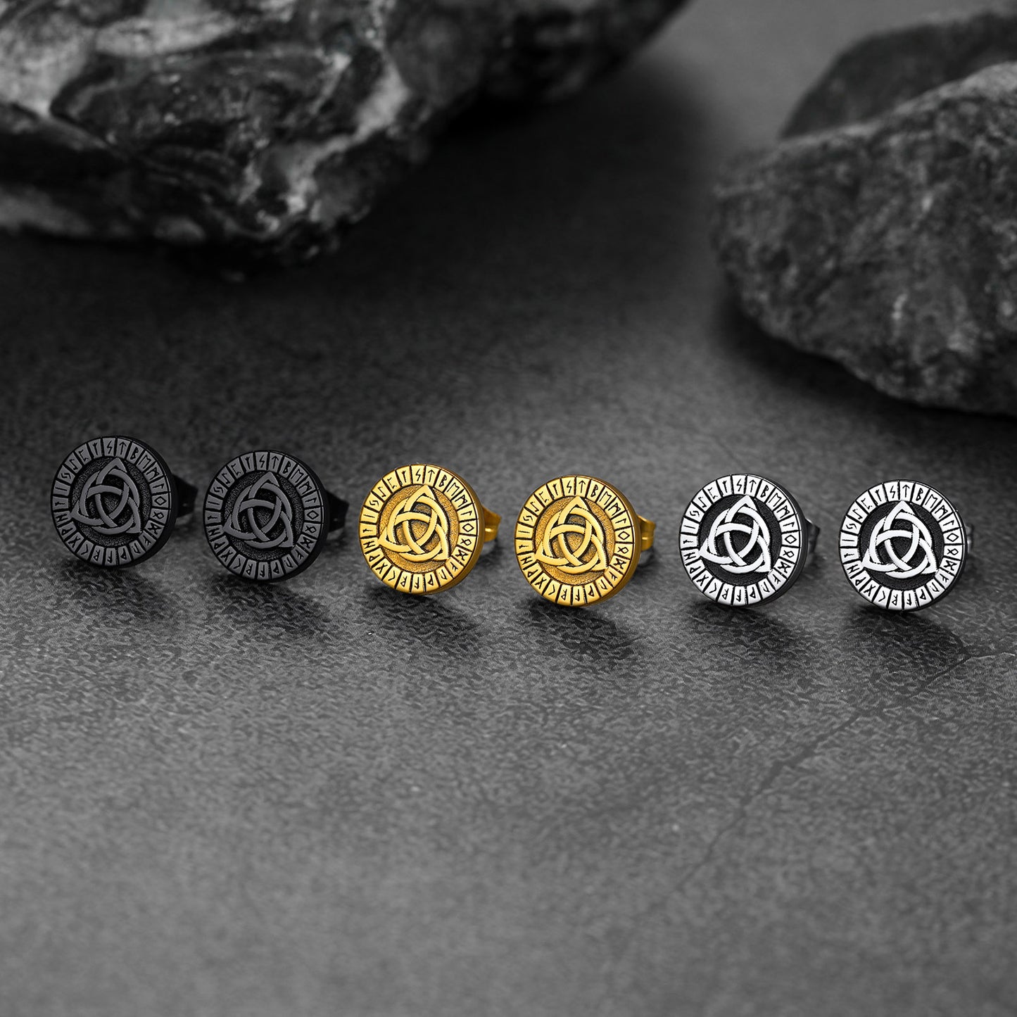 FaithHeart Viking Celtic Knot With Rune Stud Earrings for Men FaithHeart