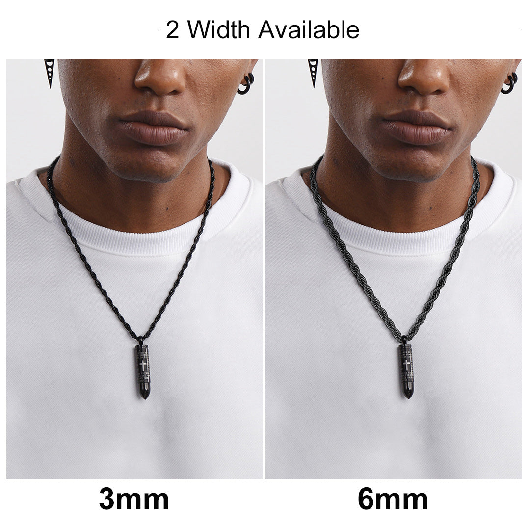 FaithHeart Rope Chain Necklace Stainless Steel, 3MM/6MM FaithHeart