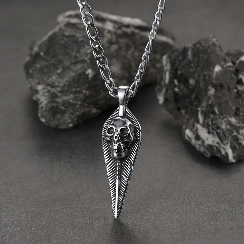 FaithHeart Leaves Skull Pendant Necklace For Men FaithHeart