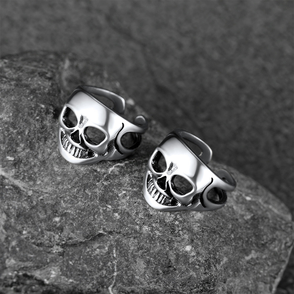 FaithHeart Sterling Silver Gothic Skull Ear Cuff Earrings For Men FaithHeart