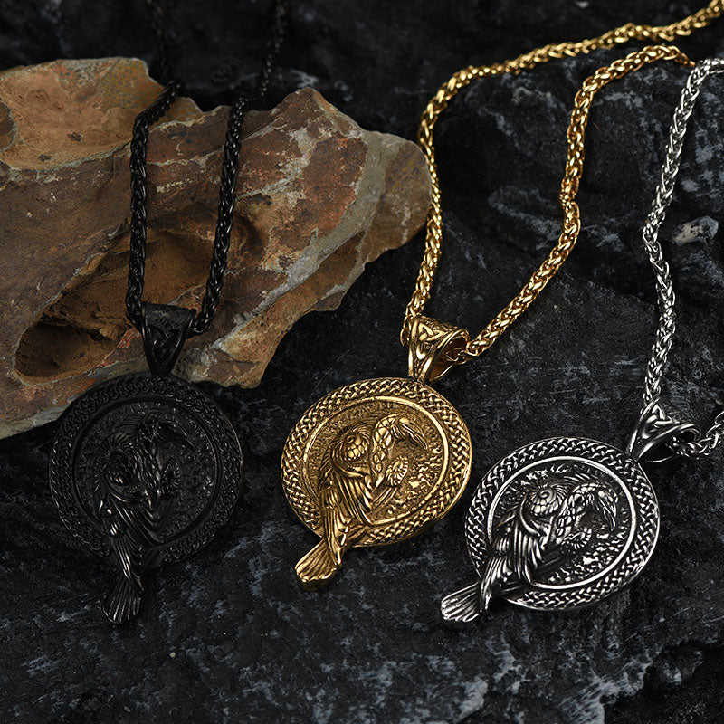 FaithHeart Viking Odin's Raven Necklace Pendant with Chain for Men FaithHeart