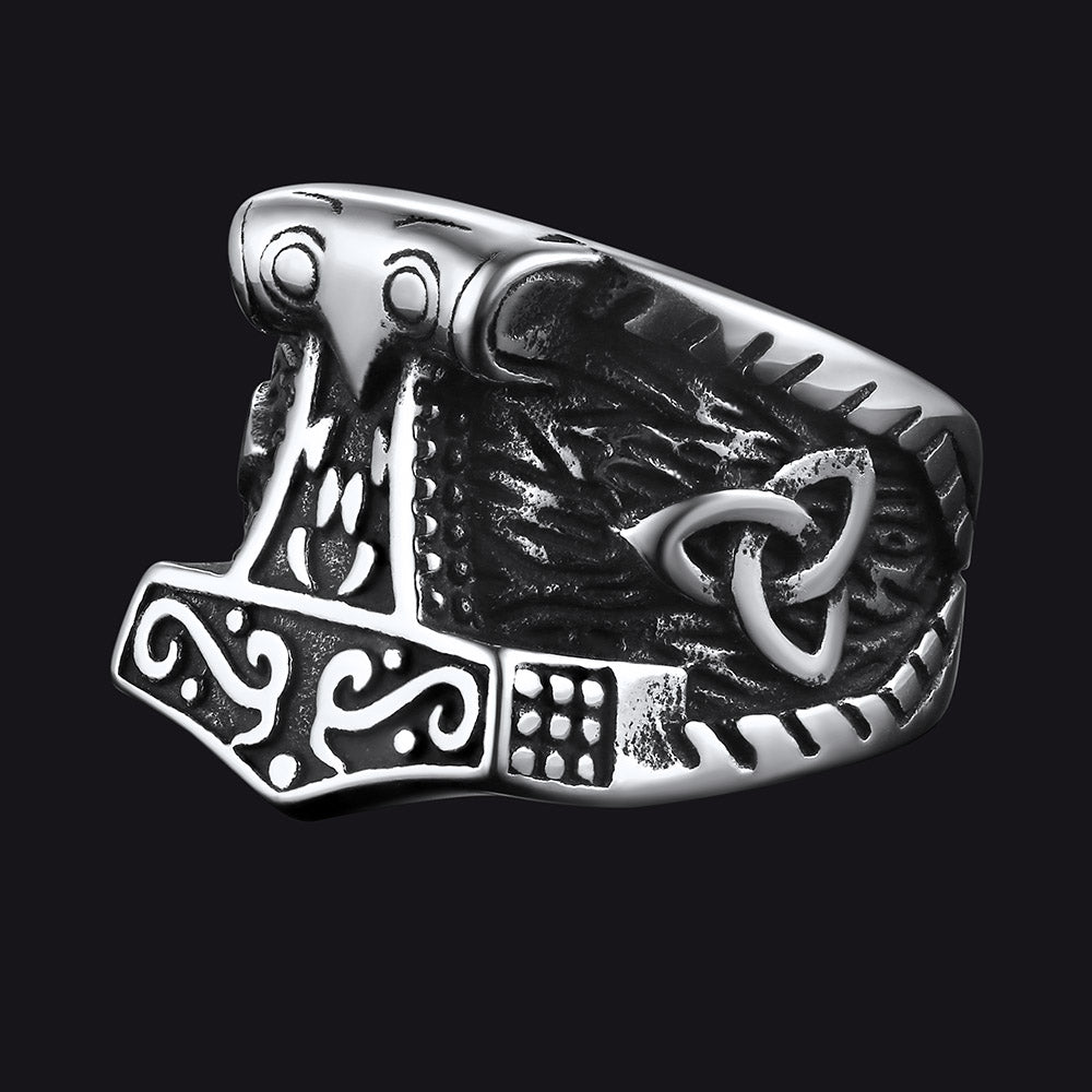 FaithHeart Viking Mjolnir Signet Ring Thor's Hammer Rings for Men FaithHeart