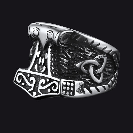 FaithHeart Viking Mjolnir Signet Ring Thor's Hammer Rings for Men FaithHeartimg