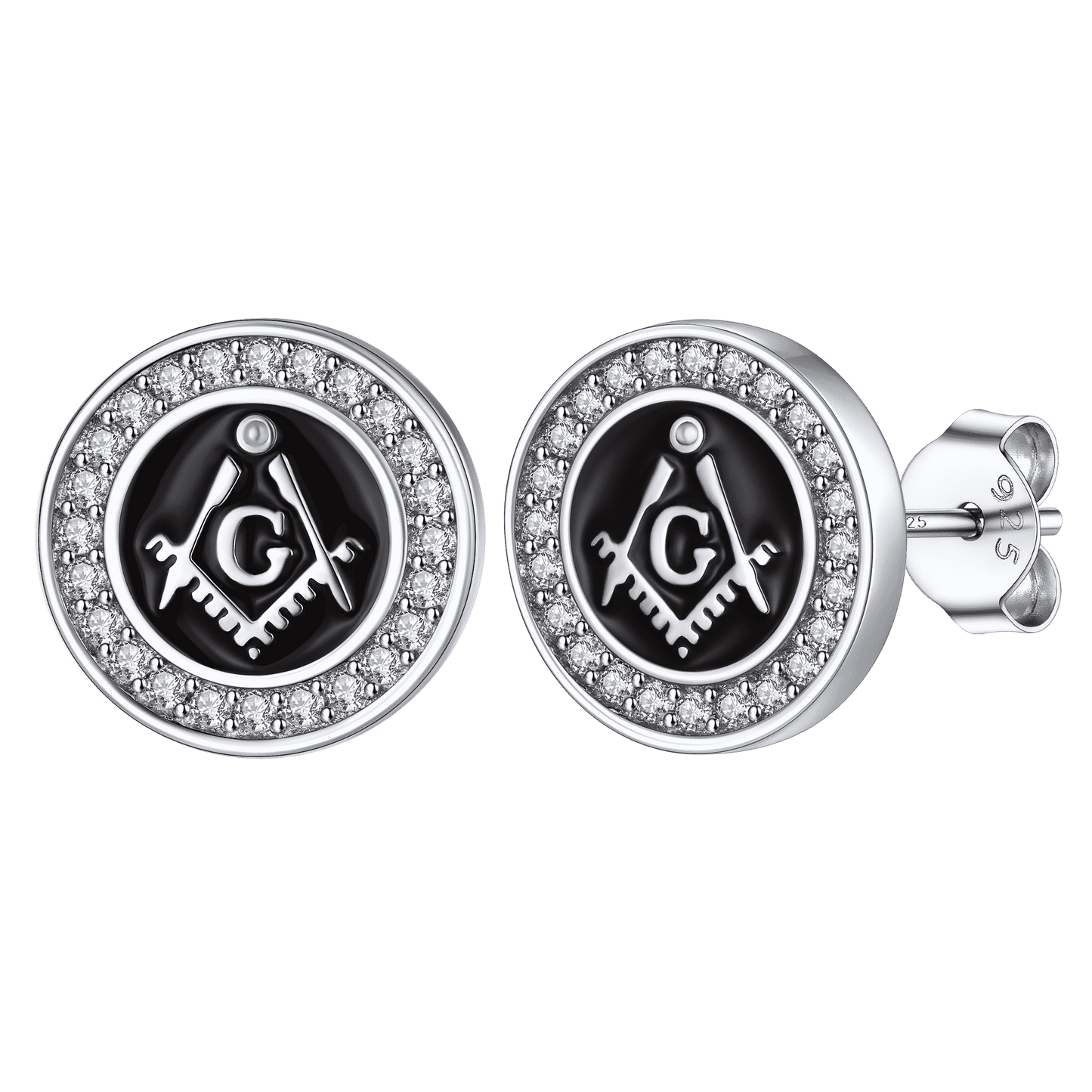 FaithHeart 925 Sterling Silver Masonic Stud Earrings for Freemason FaithHeart
