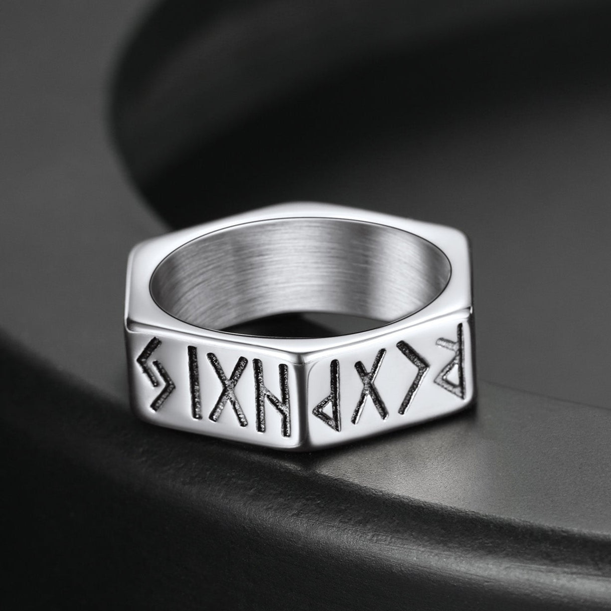 FaithHeart Viking Hexagon Runes Ring For Men FaithHeart