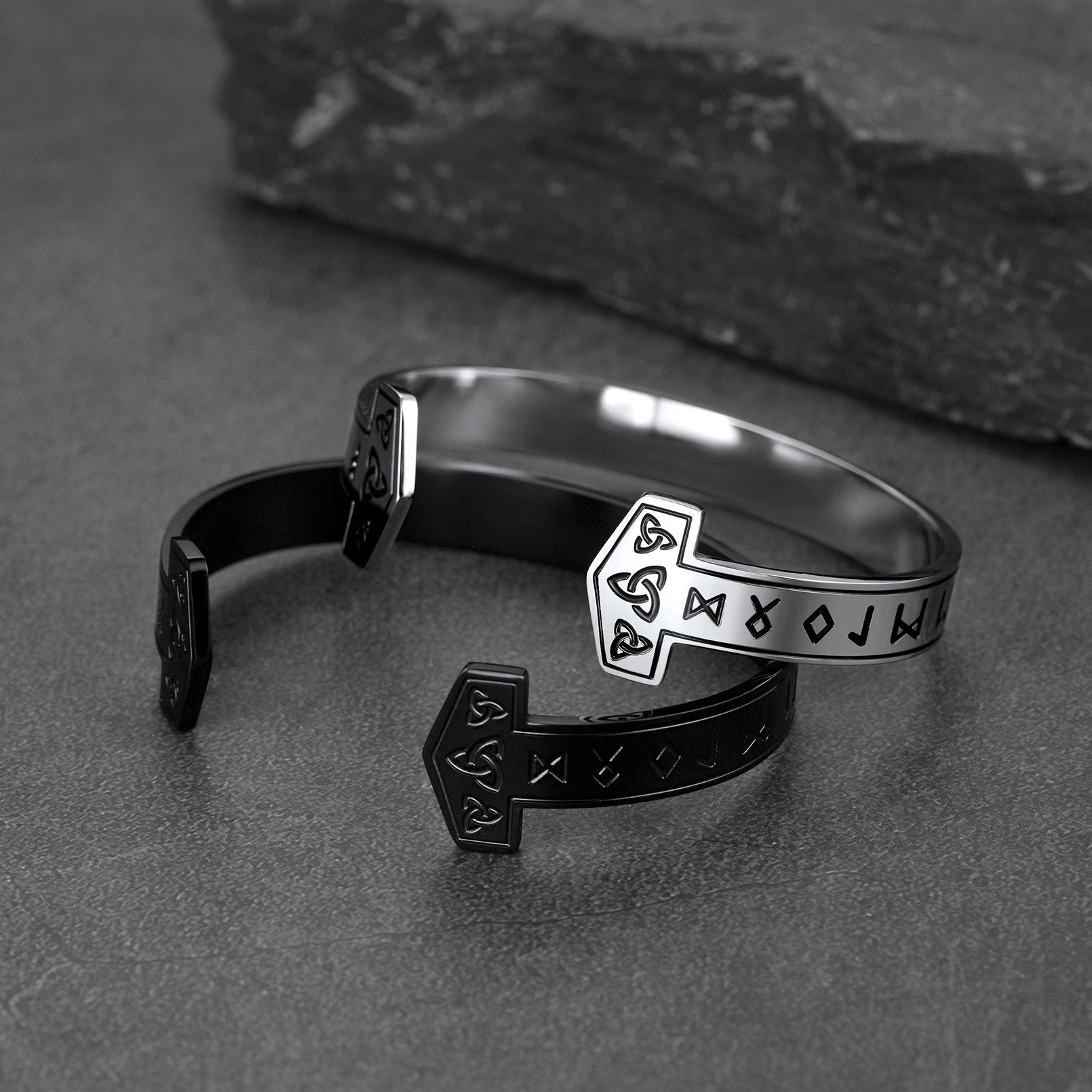 FaithHeart Viking Futhark Runes Cuff Bracelet For Men FaithHeart