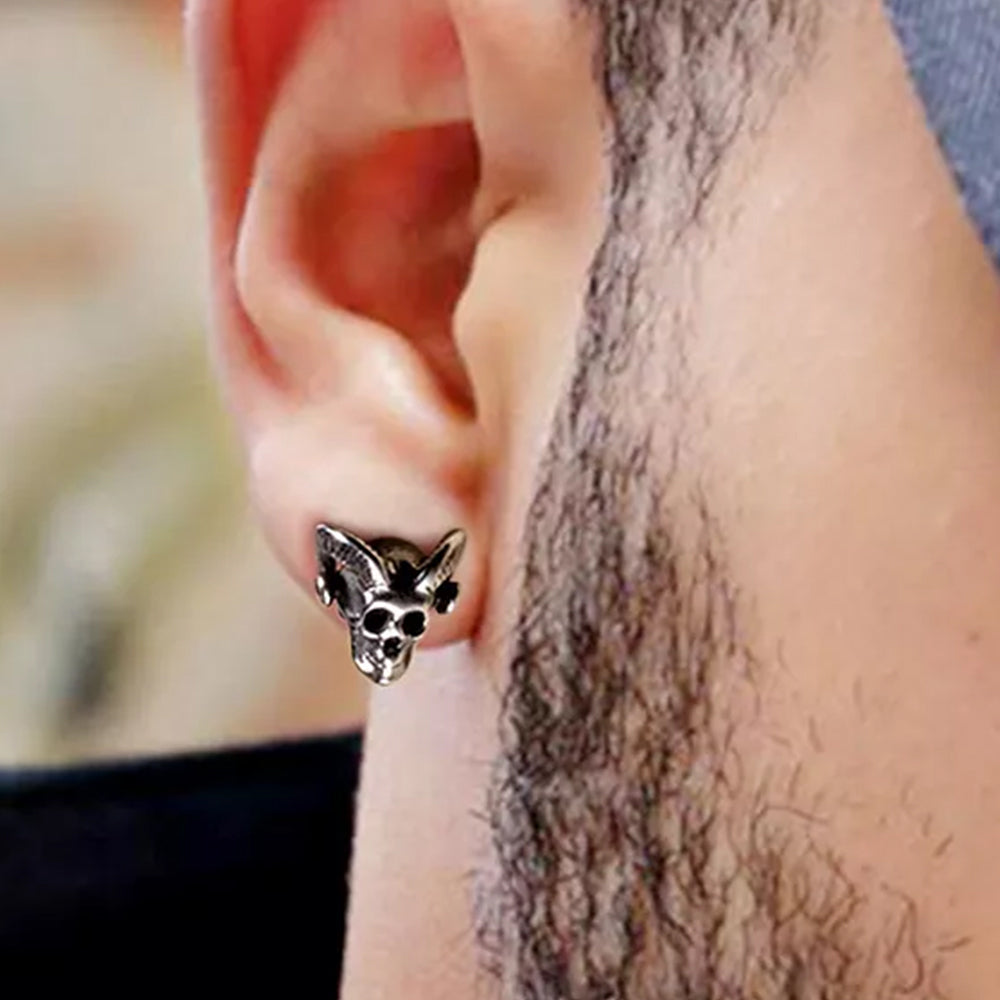 FaithHeart Satan Baphomet Goat Skull Head Stud Earrings For Men FaithHeart