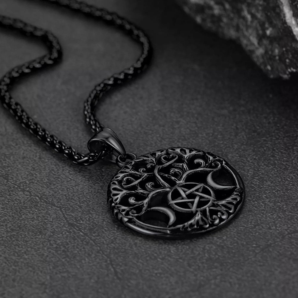 FaithHeart Vintage Pentacle Moon Tree of Life Necklace For Men FaithHeart