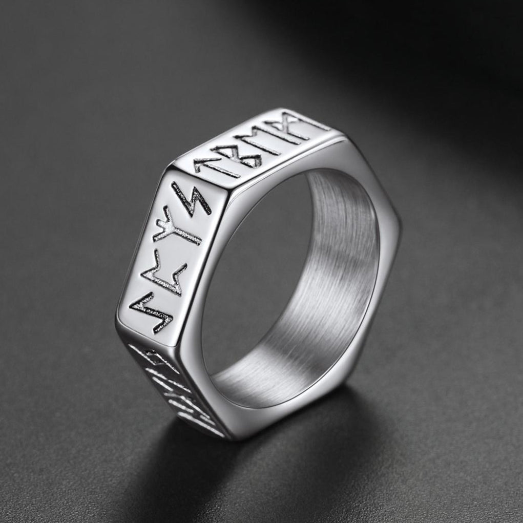 FaithHeart Viking Hexagon Runes Ring For Men FaithHeart
