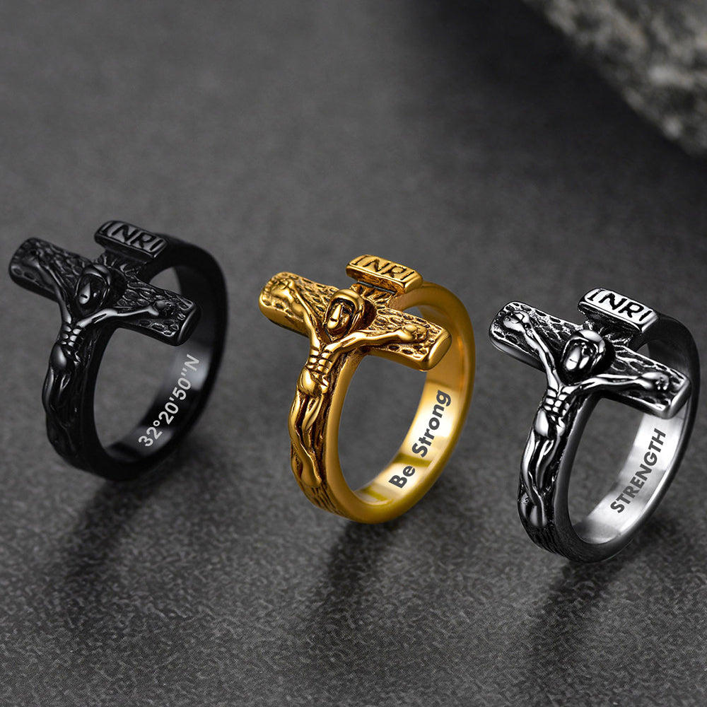 FaithHeart Christian Jesus Crucifix Cross Ring for Men Stainless Steel FaithHeart