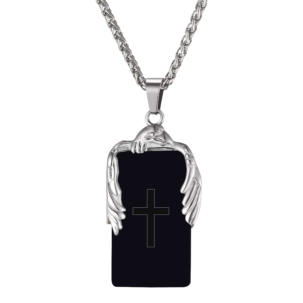 FaithHeart Christian Cross Necklace Dog Tag With Wing FaithHeart