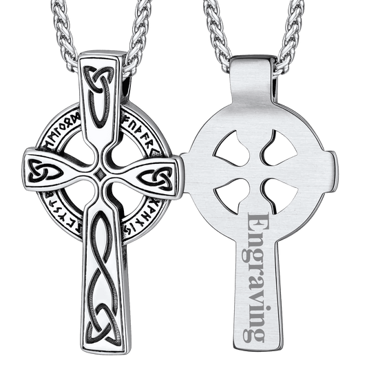 FaithHeart Celtic Knot Cross Necklace with Viking Runes for Men FaithHeartimg