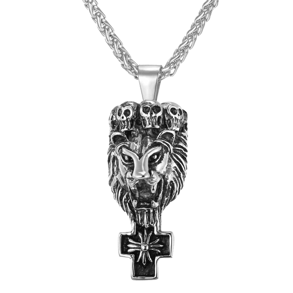 FaithHeart Lion Cross Necklace Lion Skull Necklace For Men FaithHeart