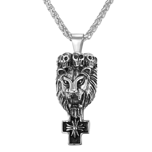 FaithHeart Lion Cross Necklace Lion Skull Necklace For Men FaithHeart