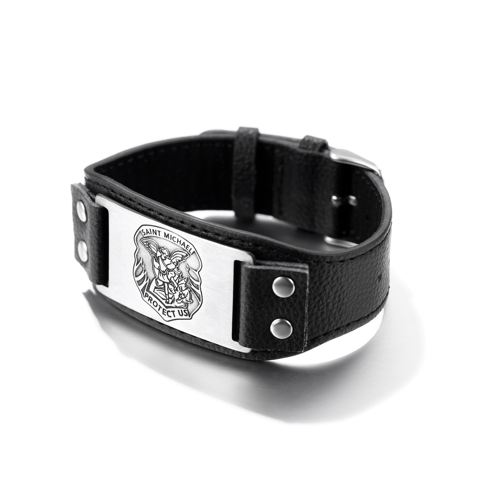 FaithHeart Saint Michael Cuff Bracelet Leather Wristband For Men FaithHeart