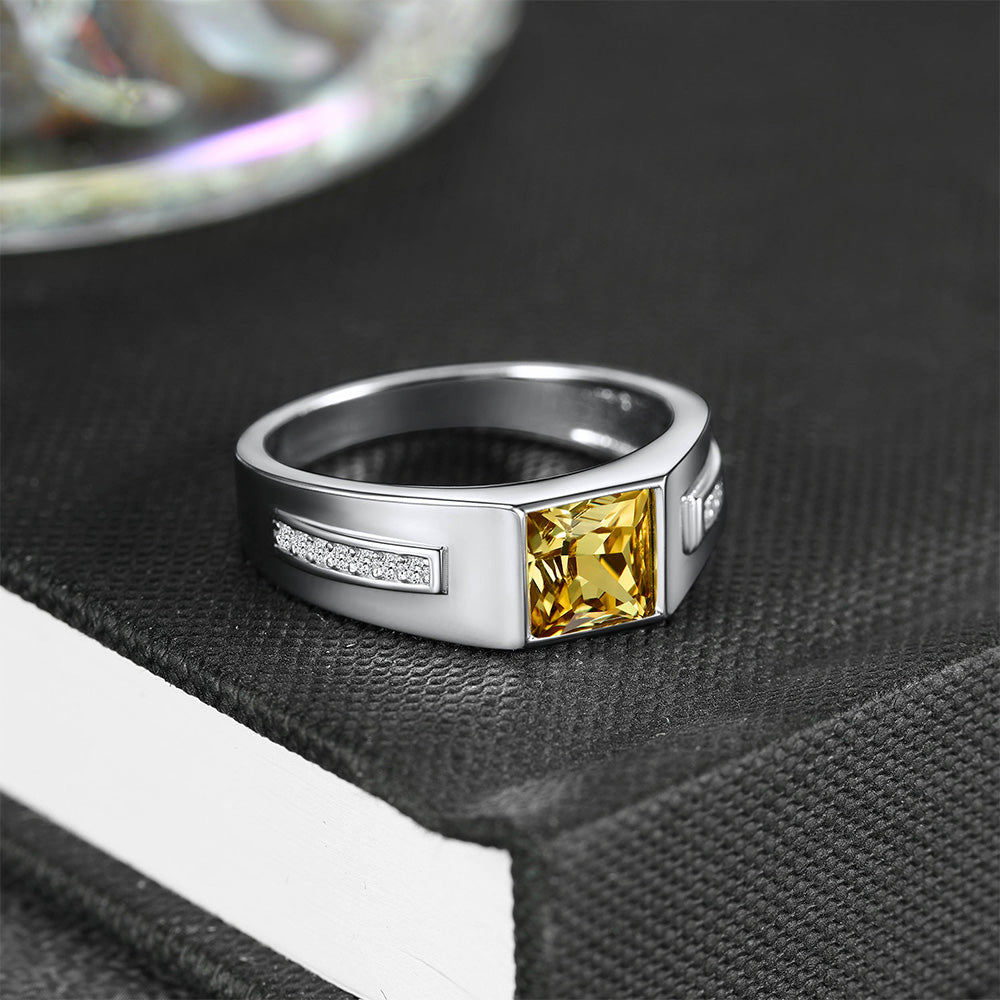 FaithHeart Sterling Silver Birthstone Ring For Men With Cubic Zirconia FaithHeart