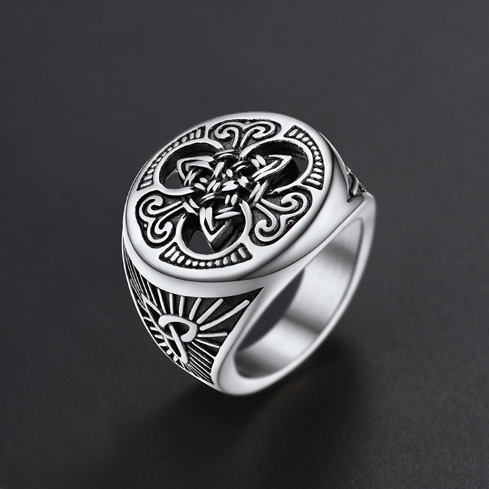 FaithHeart Viking Celtic Trinity Knot Signet Ring for Men FaithHeart