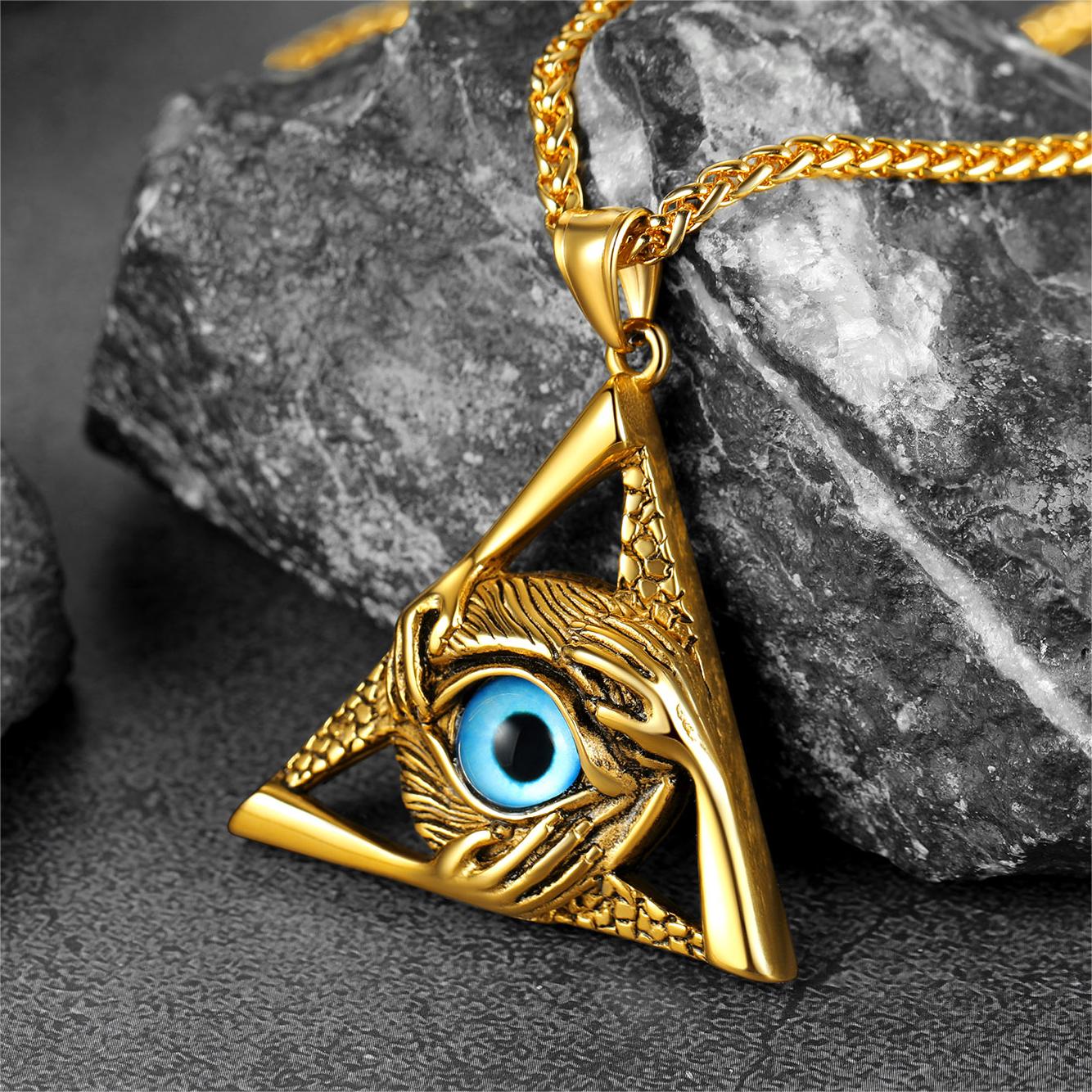 FaithHeart Vintage All-Seeing Eye Necklace Triangle Evil Eye Pendant For Men FaithHeart