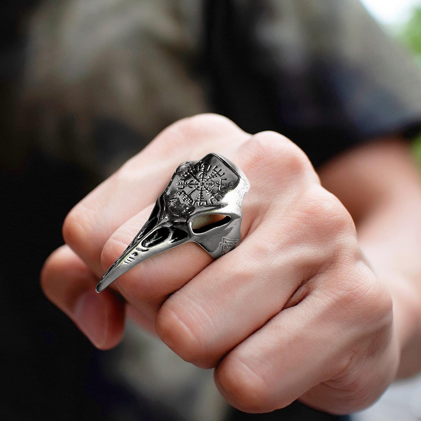 FaithHeart Raven Skull Ring With Viking Compass For Men FaithHeart