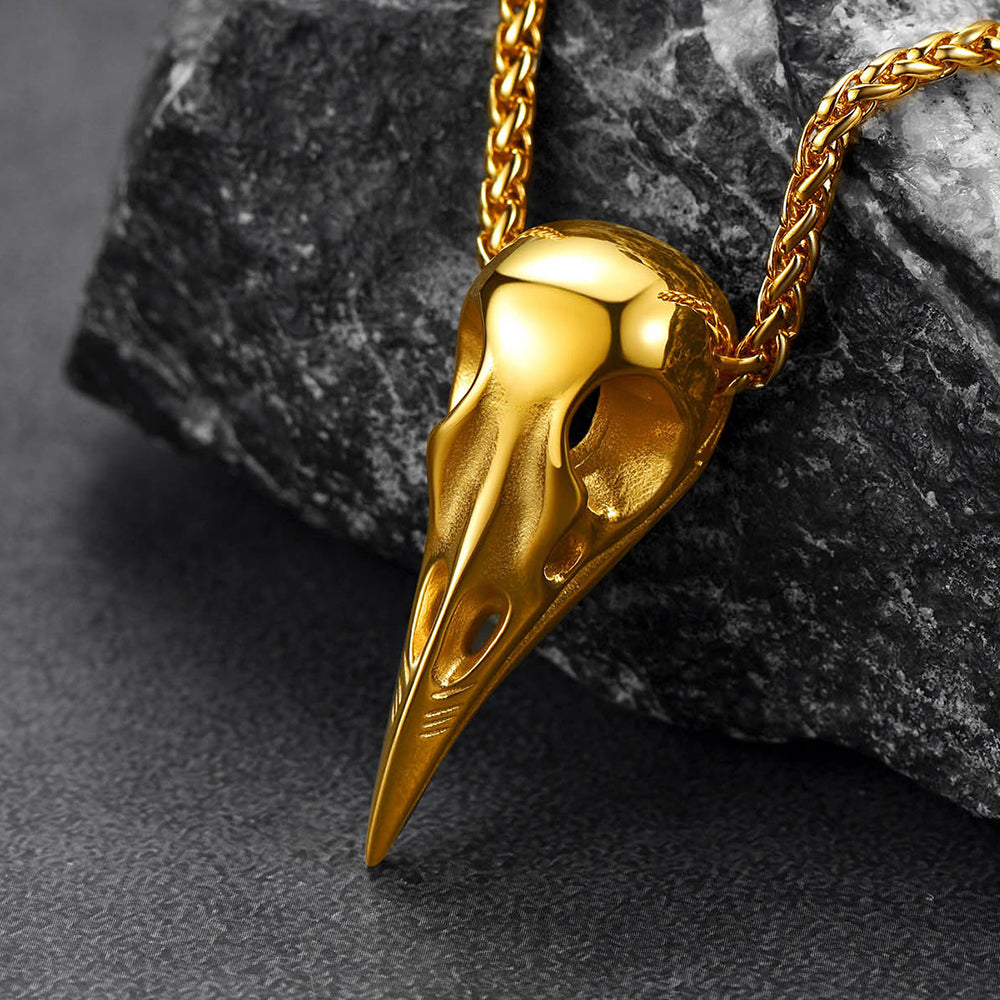 FaithHeart Viking Odin Raven Skull Necklace For Men FaithHeart