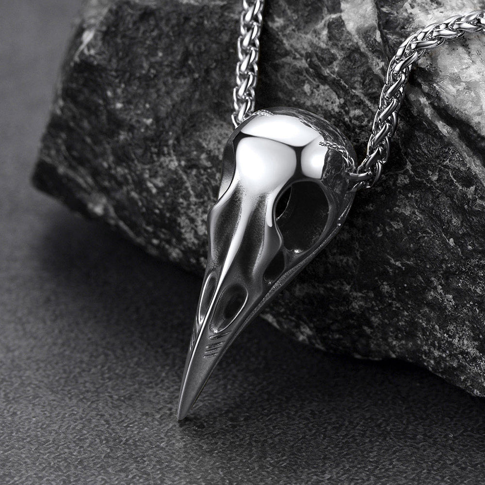 FaithHeart Viking Odin Raven Skull Necklace For Men FaithHeart
