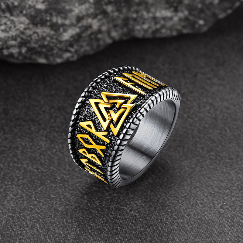 FaithHeart Norse Viking Valknut Ring with Rune for Men FaithHeart