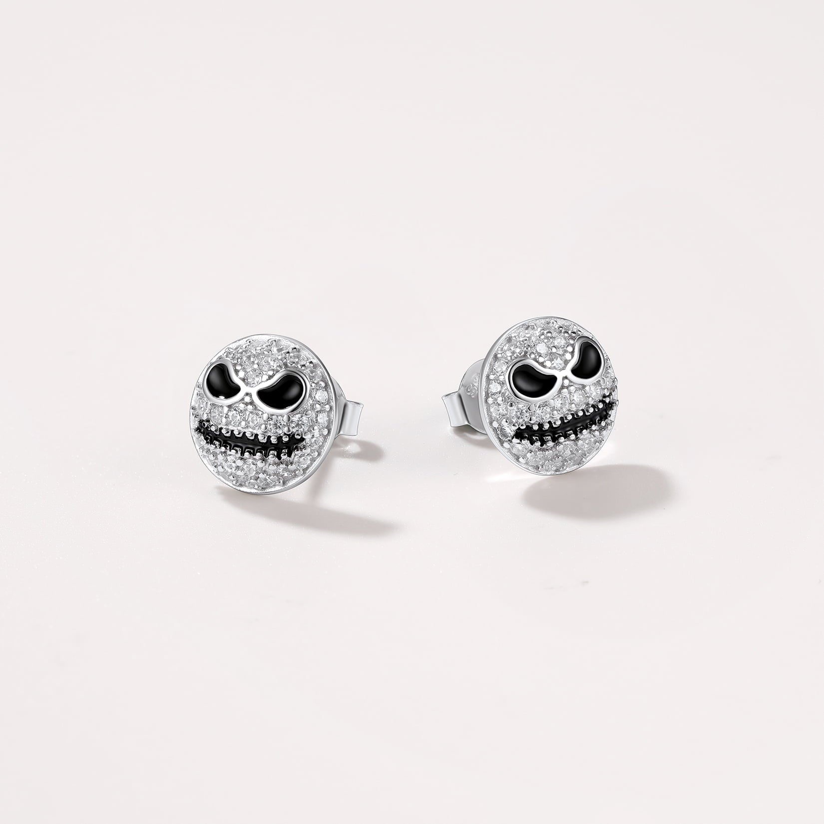 FaithHeart Sterling Silver Jack Skellington Stud Earrings For Men Cubic Zirconia FaithHeart
