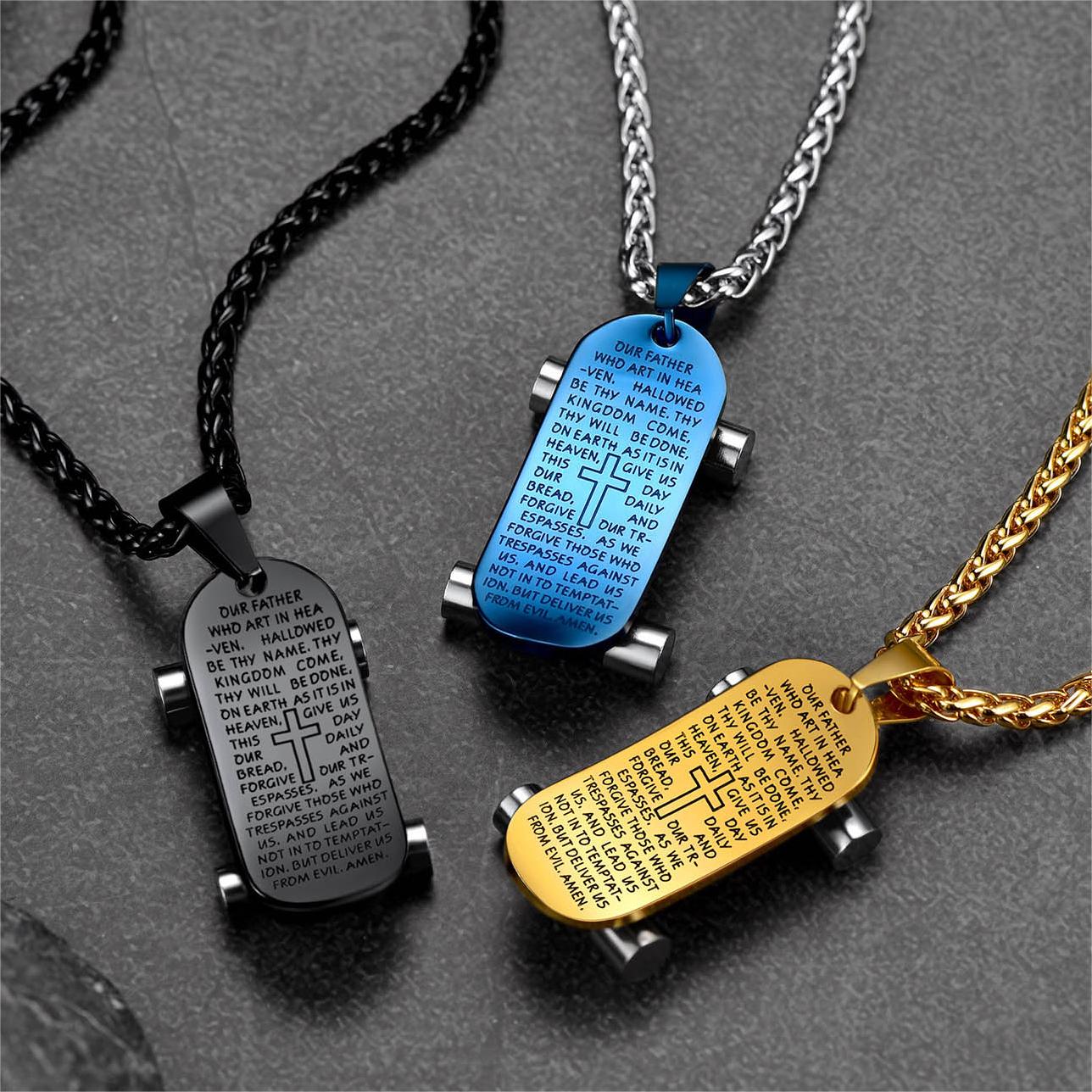 FaithHeart Lord's Prayer Skateboard Necklace Pendant for Men FaithHeart