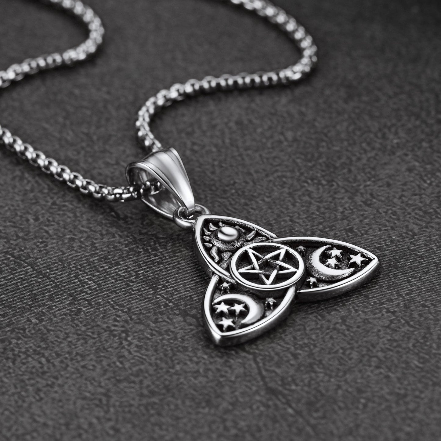 FaithHeart Triple Moon Goddess Pentagram Necklace for Men FaithHeart
