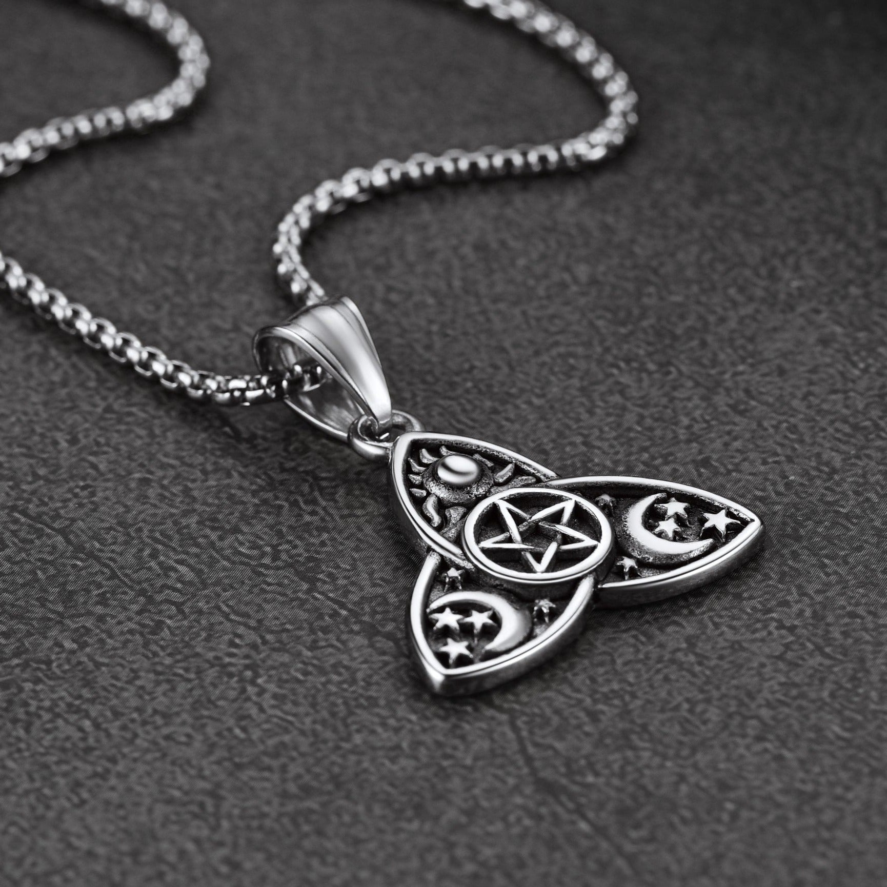 FaithHeart Triple Moon Goddess Pentagram Necklace for Men FaithHeart