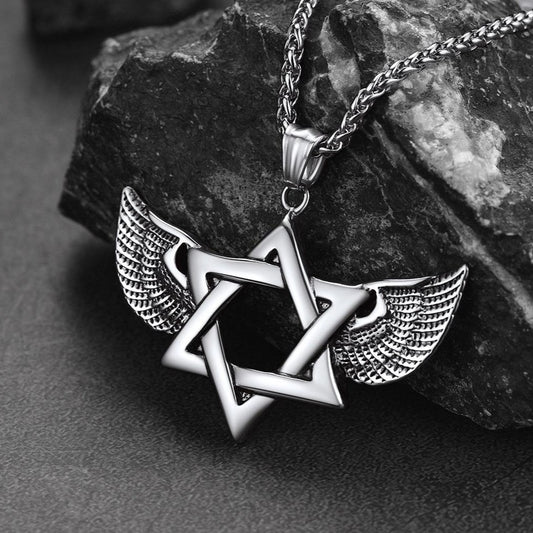 FaithHeart Vintage Jewish Star of David Necklace With Wing For Men FaithHeartimg