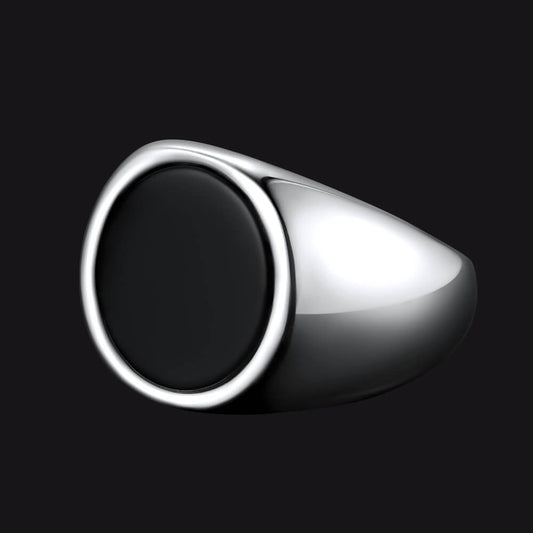 FaithHeart Round Black Onyx Signet Ring for Men FaithHeart