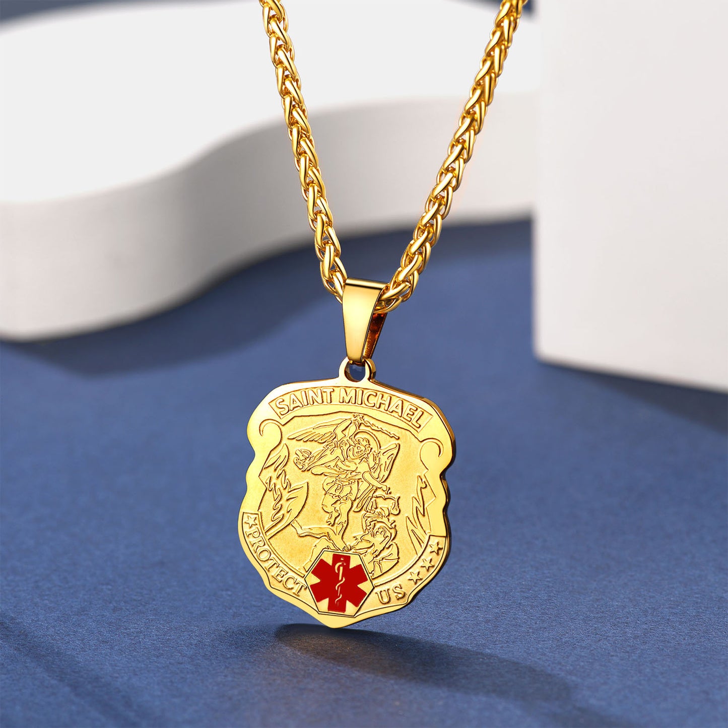 FaithHeart Custom St. Michael Medical Alert ID Necklace for Men FaithHeart
