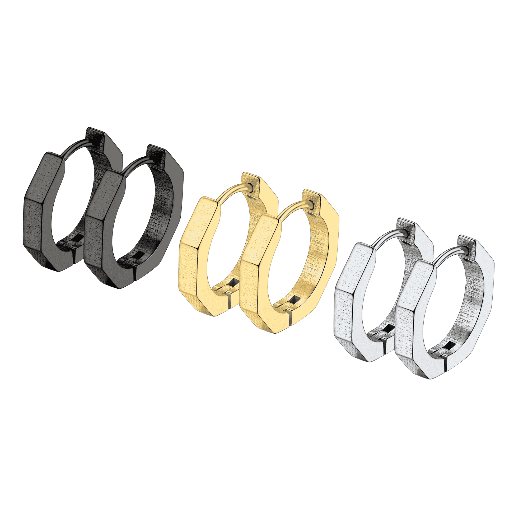 FaithHeart Punk Octagon Huggie Hoop Earrings Set For Men FaithHeart