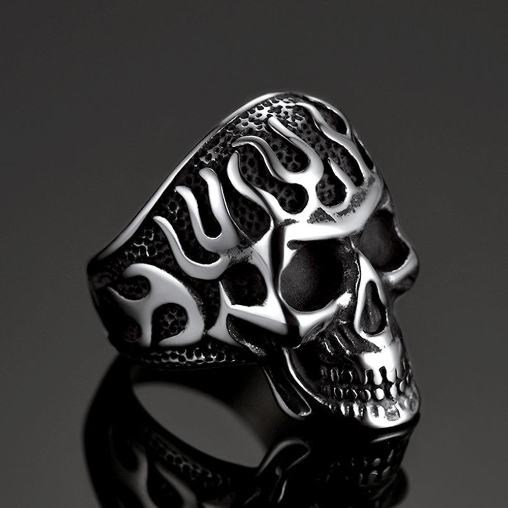 FaithHeart Gothic Fire Flaming Skull Ring For Men FaithHeart