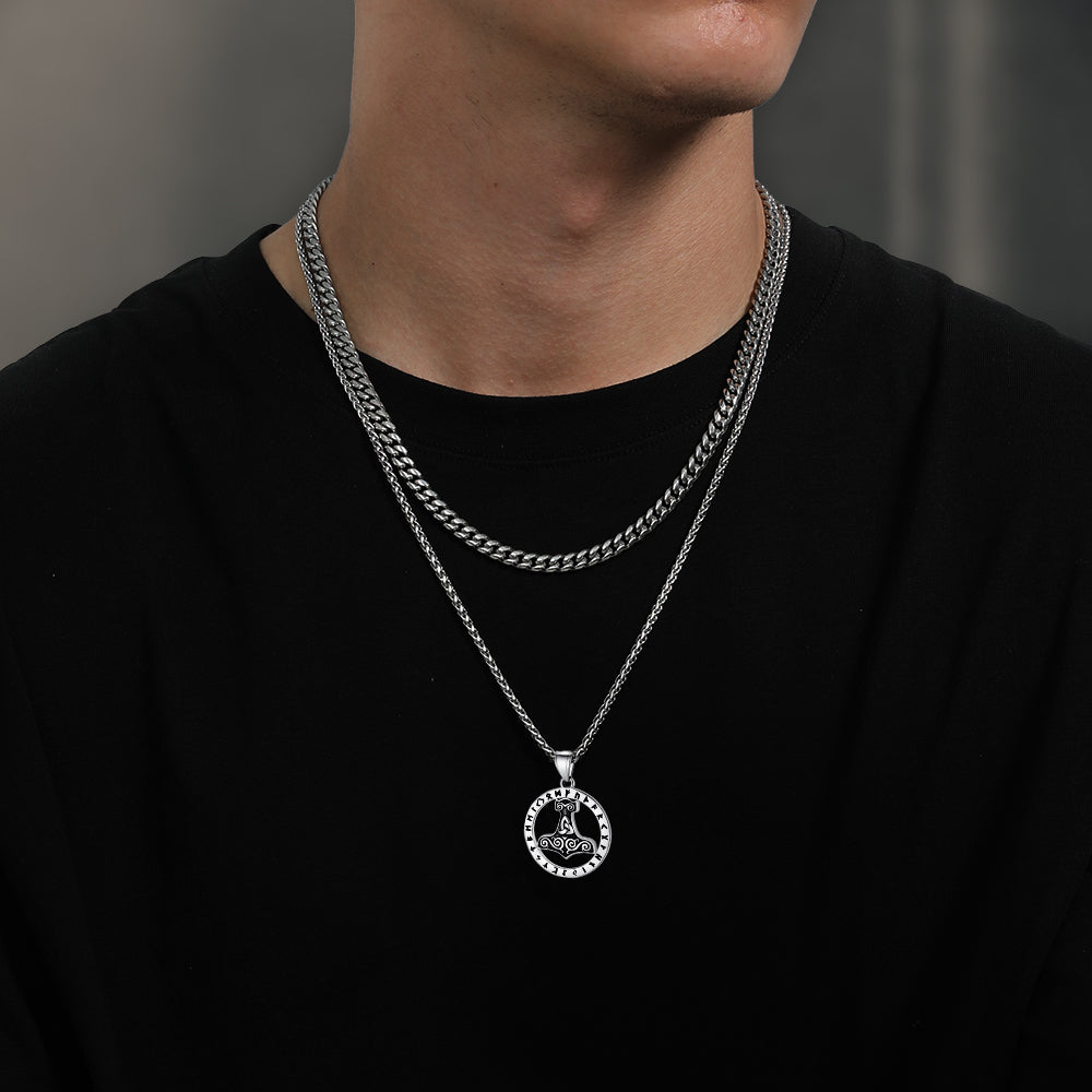 FaithHeart Viking Thor's Hammer Rune Pendant Necklace For Men FaithHeart