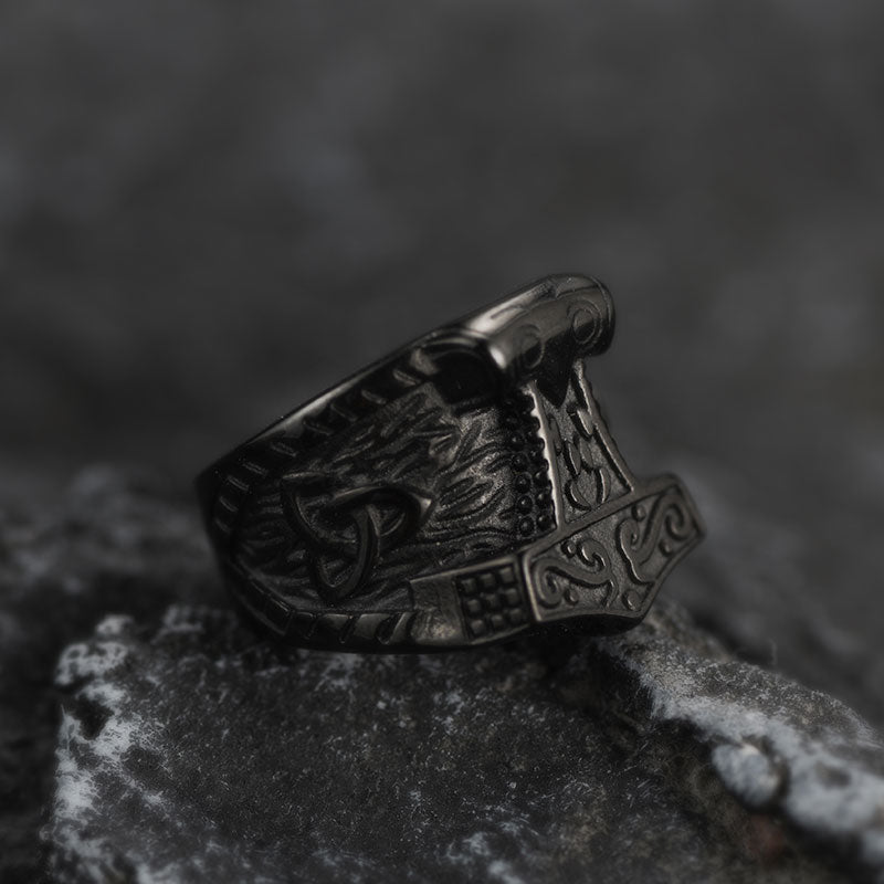 FaithHeart Viking Mjolnir Signet Ring Thor's Hammer Rings for Men FaithHeart