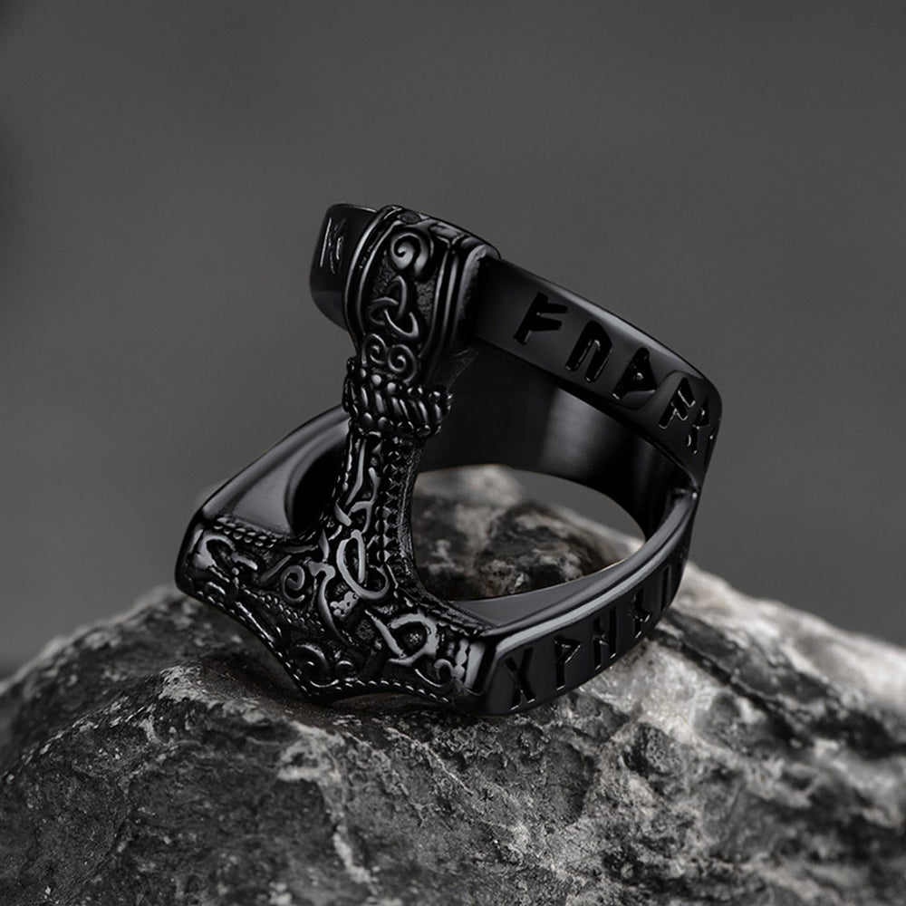 FaithHeart Viking Mjolnir Thor's Hammer Ring with Rune for Men FaithHeart