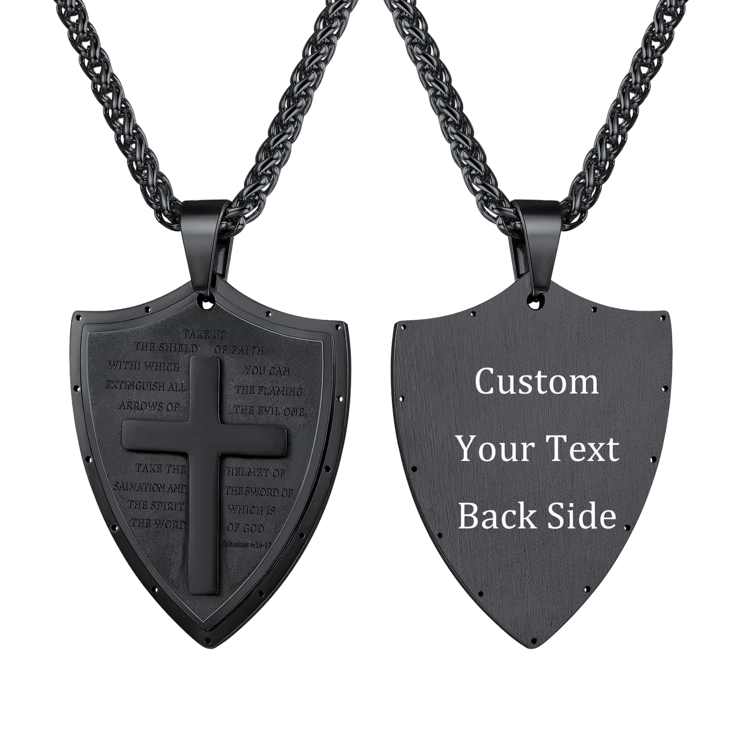 FaithHeart Bible Verse Pendant E-Ephesians 6:16-17 Cross Shield Necklace FaithHeart