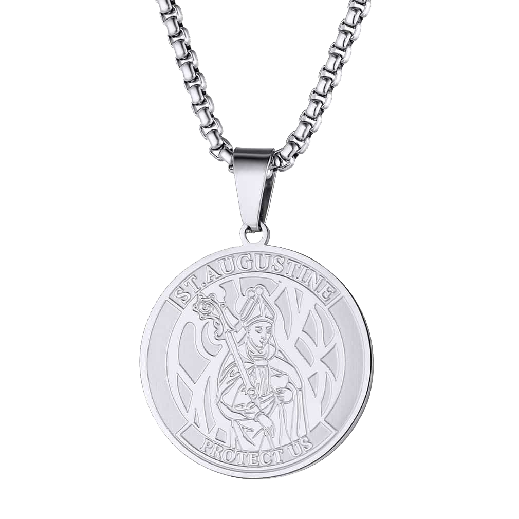 FaithHeart Custom Saint Augustine Necklace Saint Medal Jewelry FaithHeart